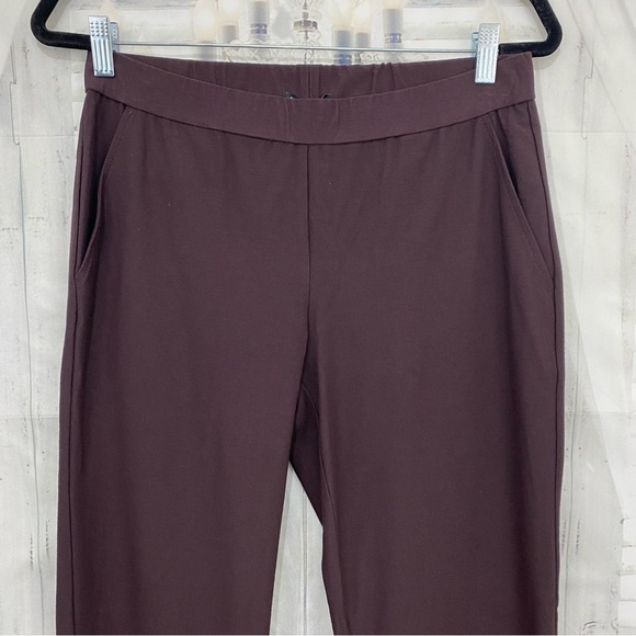 Eileen Fisher Size Small Brown DKBST Straight Pants Pockets Crepe 32" Inseam NEW - Picture 3 of 9